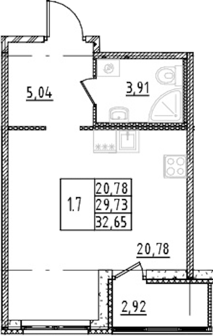 Квартира студия 29.73 м², 4/15 эт., ЖК «Parkolovo»