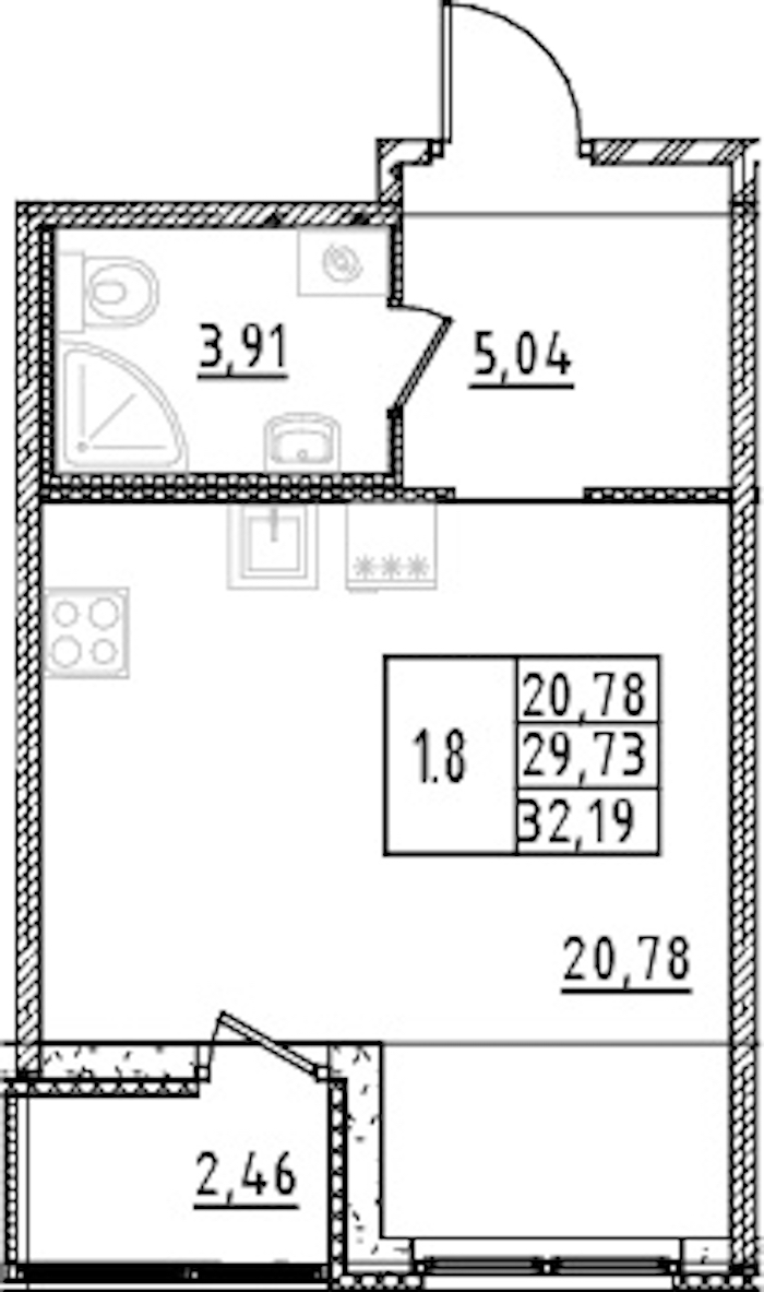 Квартира студия 29.73 м², 5/15 эт., ЖК «Parkolovo»