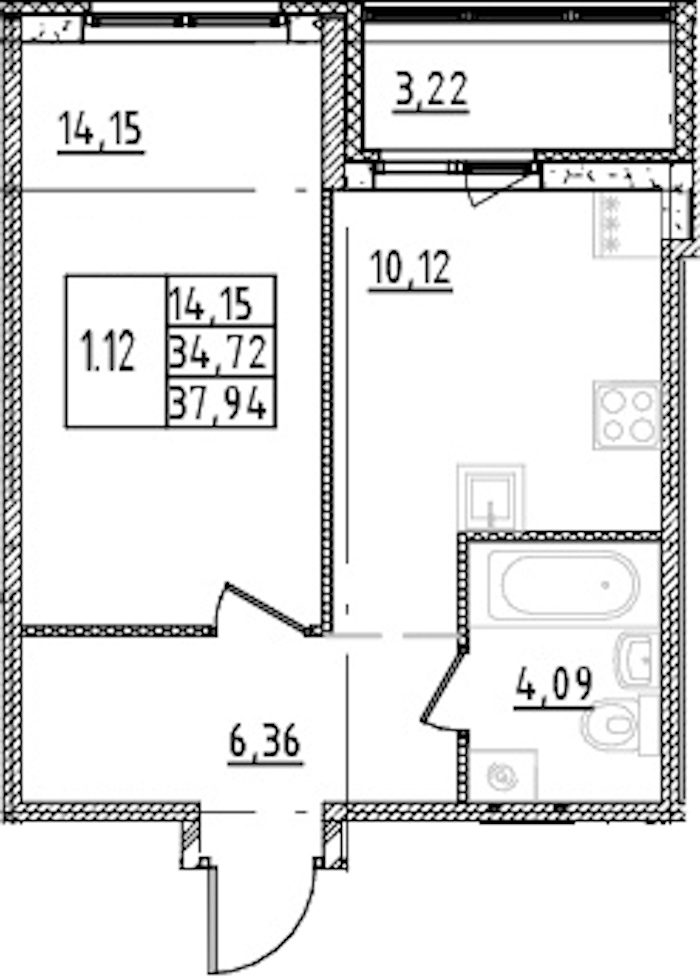 1-комнатная квартира 34.72 м², 5/15 эт., ЖК «Parkolovo»