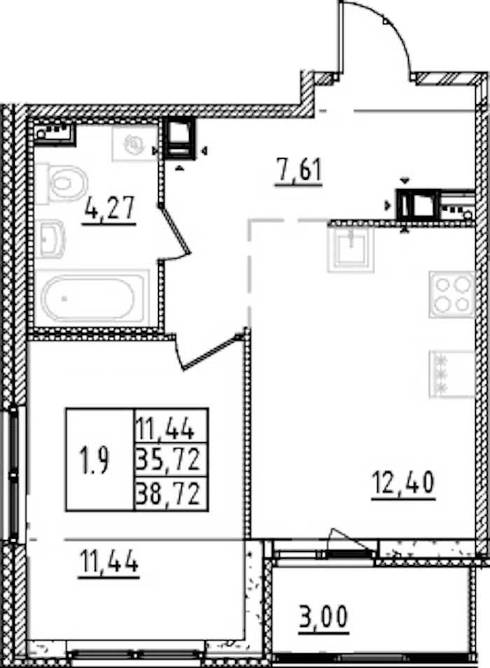 1-комнатная квартира 35.72 м², 6/15 эт., ЖК «Parkolovo»