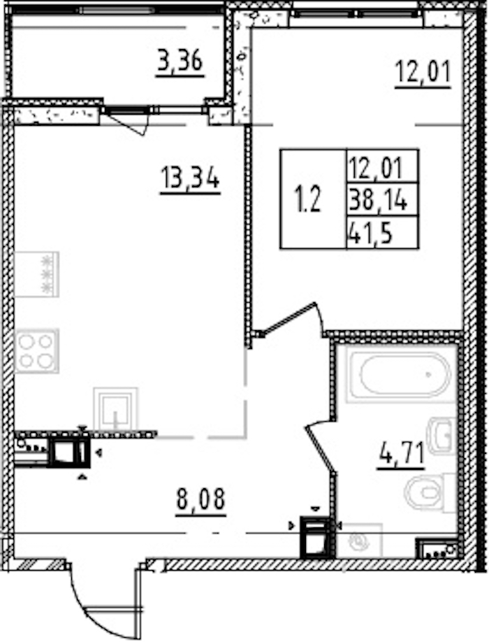 1-комнатная квартира 38.14 м², 7/15 эт., ЖК «Parkolovo»