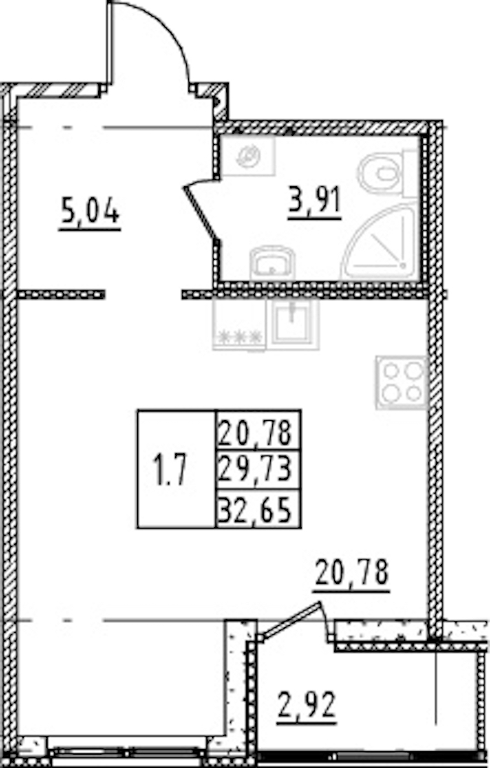 Квартира студия 29.73 м², 10/15 эт., ЖК «Parkolovo»