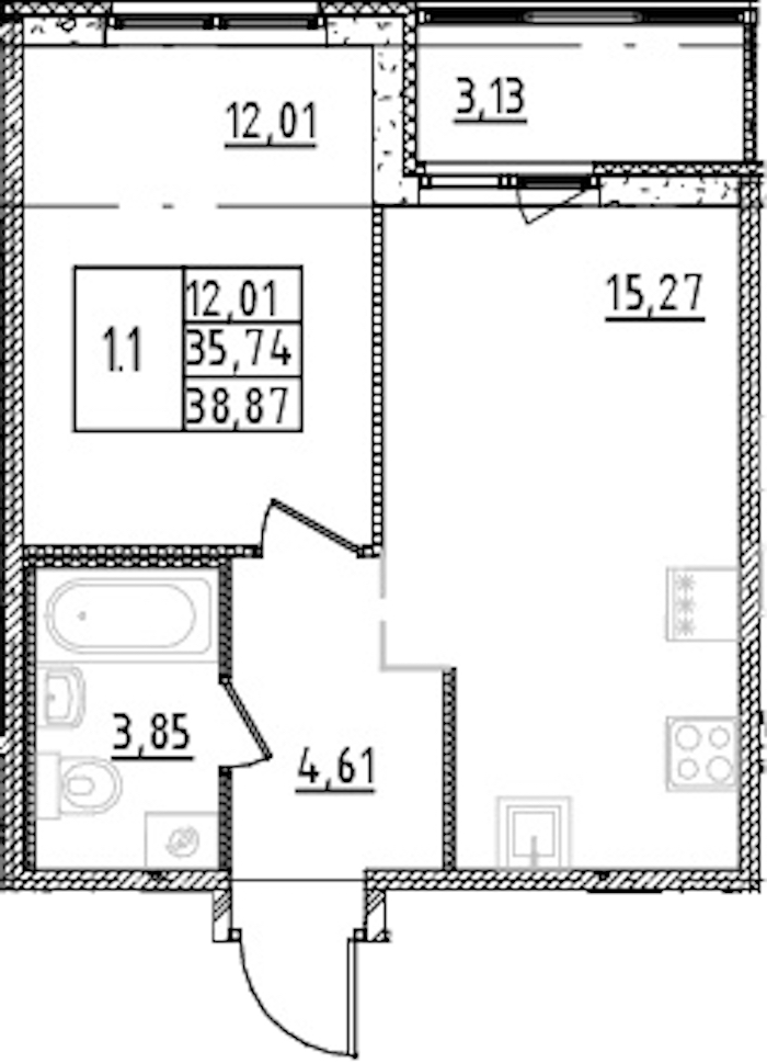 Квартира студия 35.74 м², 14/15 эт., ЖК «Parkolovo»