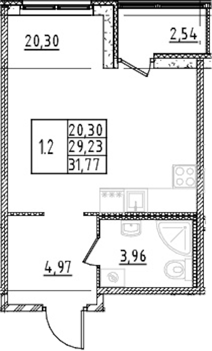 Квартира студия 29.23 м², 2/15 эт., ЖК «Parkolovo»