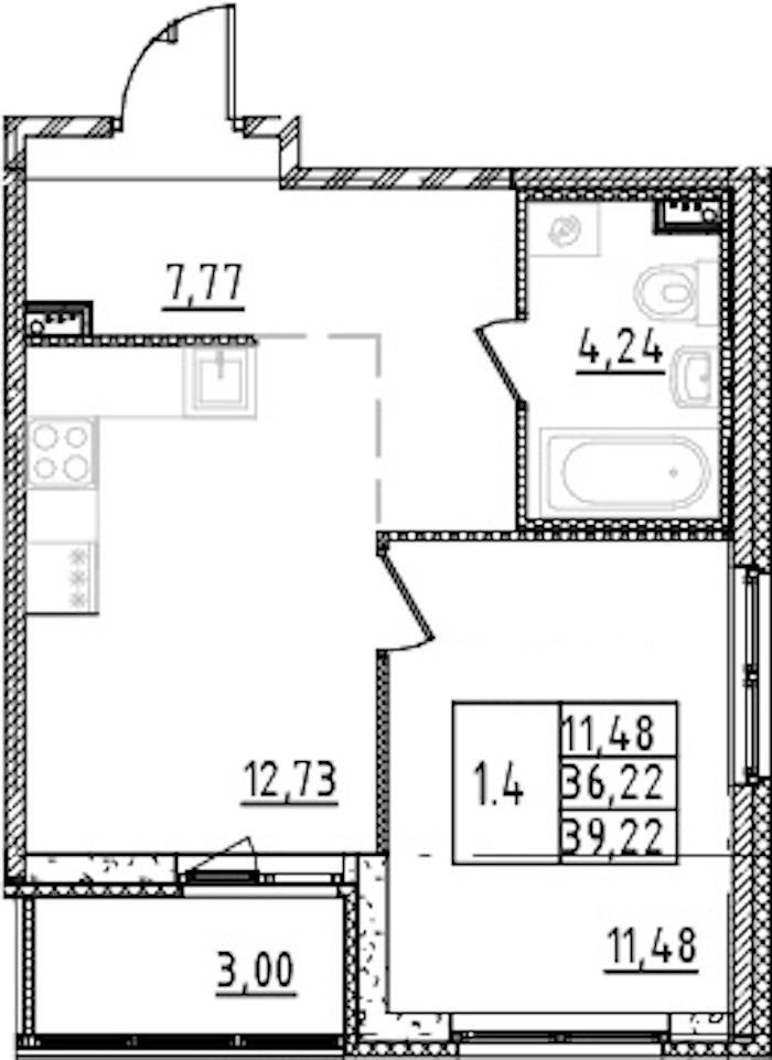 1-комнатная квартира 36.22 м², 2/15 эт., ЖК «Parkolovo»