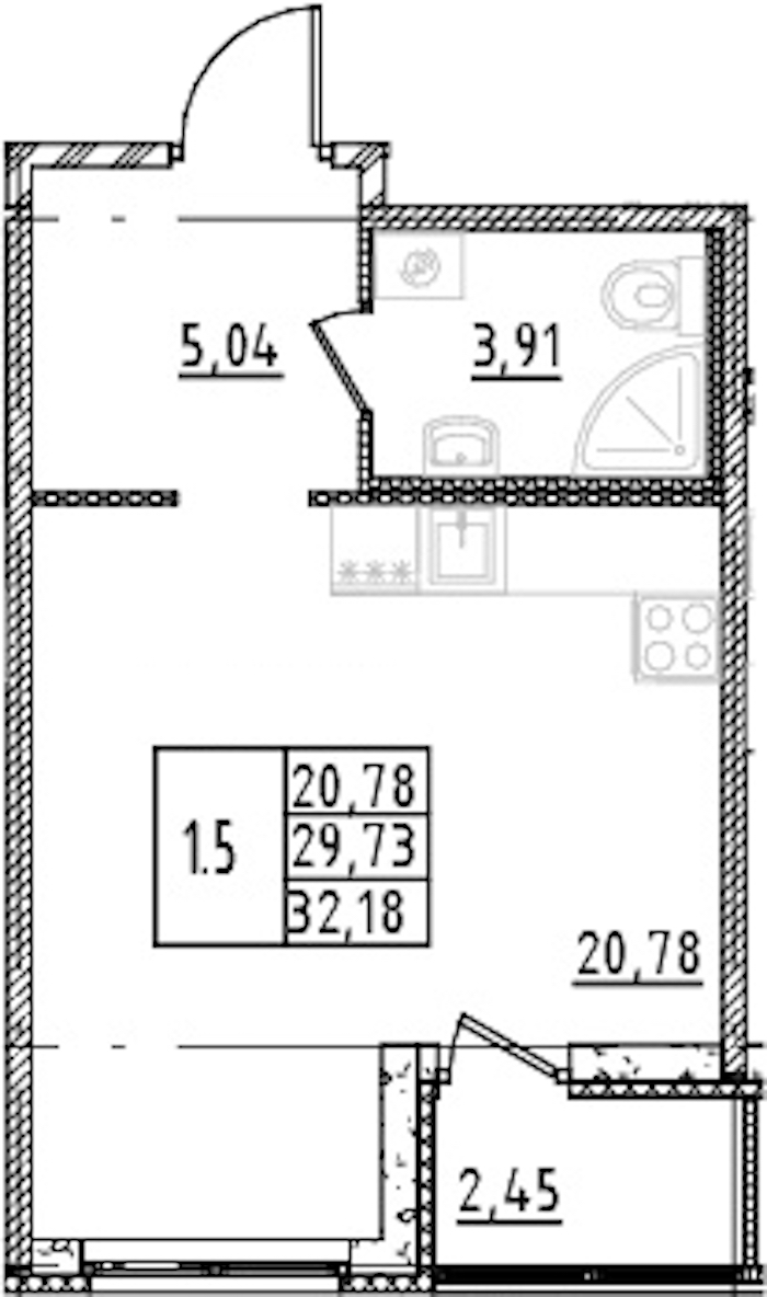 Квартира студия 29.73 м², 2/15 эт., ЖК «Parkolovo»