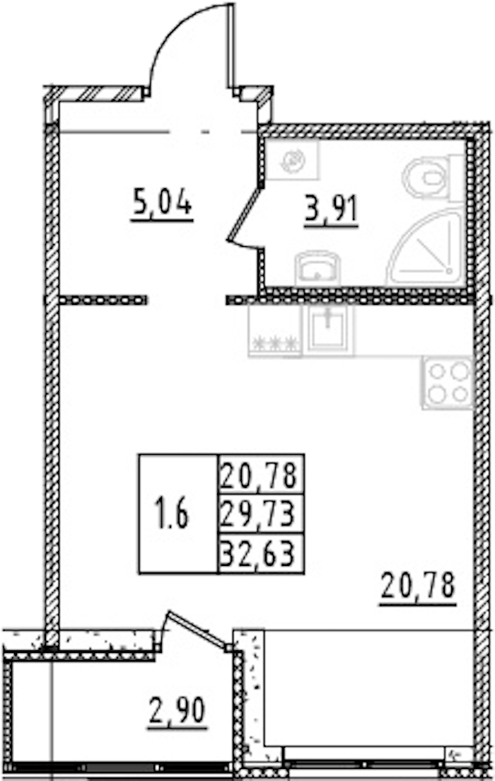 Квартира студия 29.73 м², 2/15 эт., ЖК «Parkolovo»