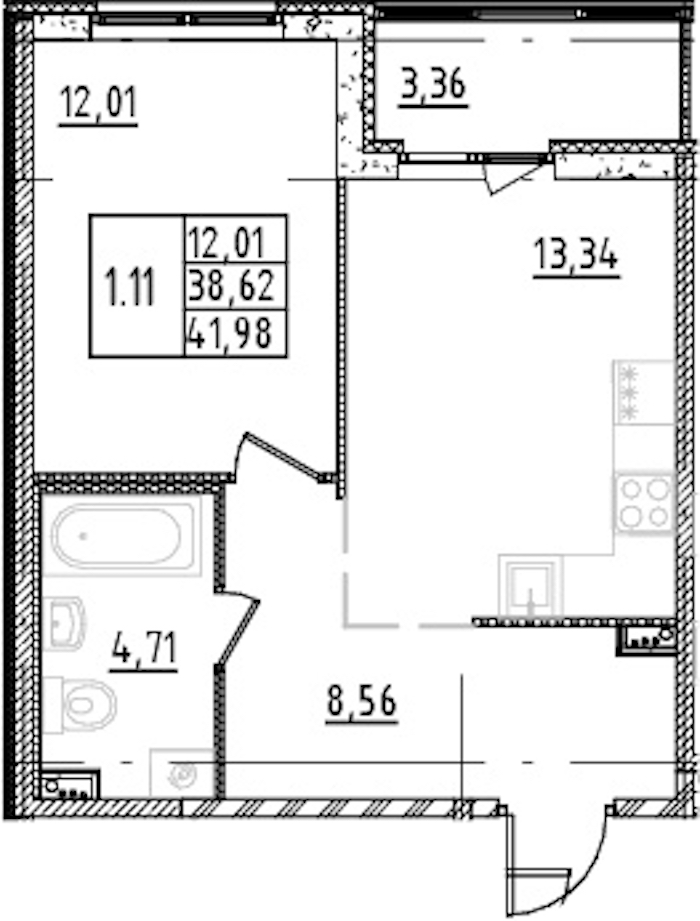 1-комнатная квартира 38.62 м², 2/15 эт., ЖК «Parkolovo»