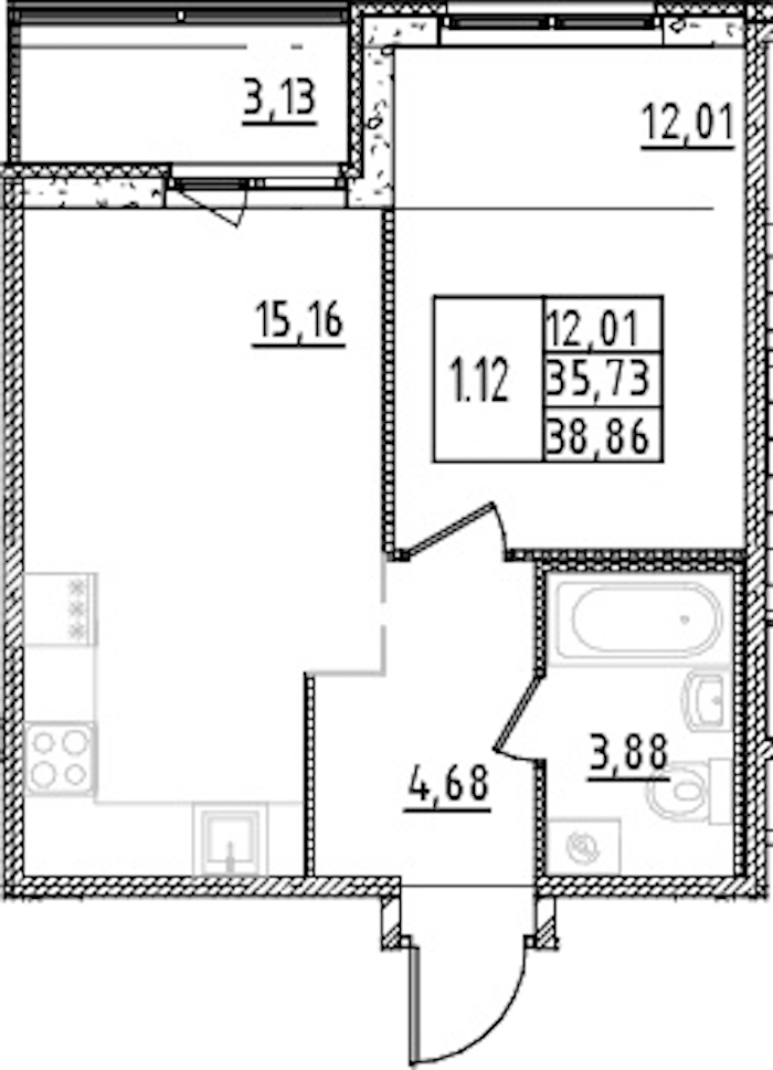 1-комнатная квартира 35.73 м², 2/15 эт., ЖК «Parkolovo»