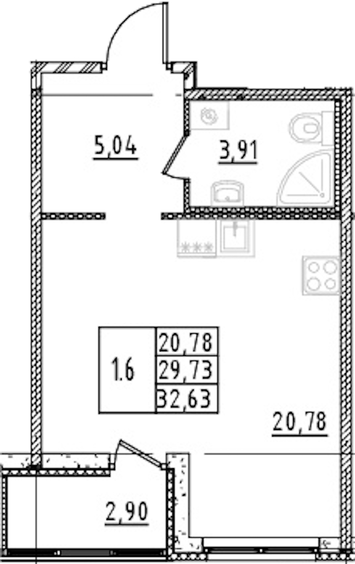 Квартира студия 29.73 м², 3/15 эт., ЖК «Parkolovo»