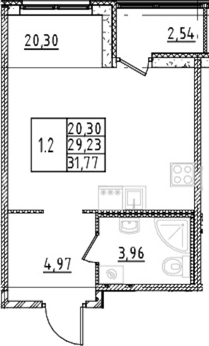 Квартира студия 29.23 м², 6/15 эт., ЖК «Parkolovo»
