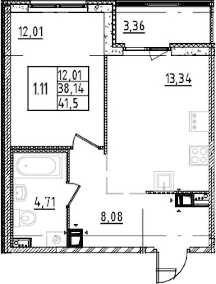 1-комнатная квартира 38.14 м², 6/15 эт., ЖК «Parkolovo»