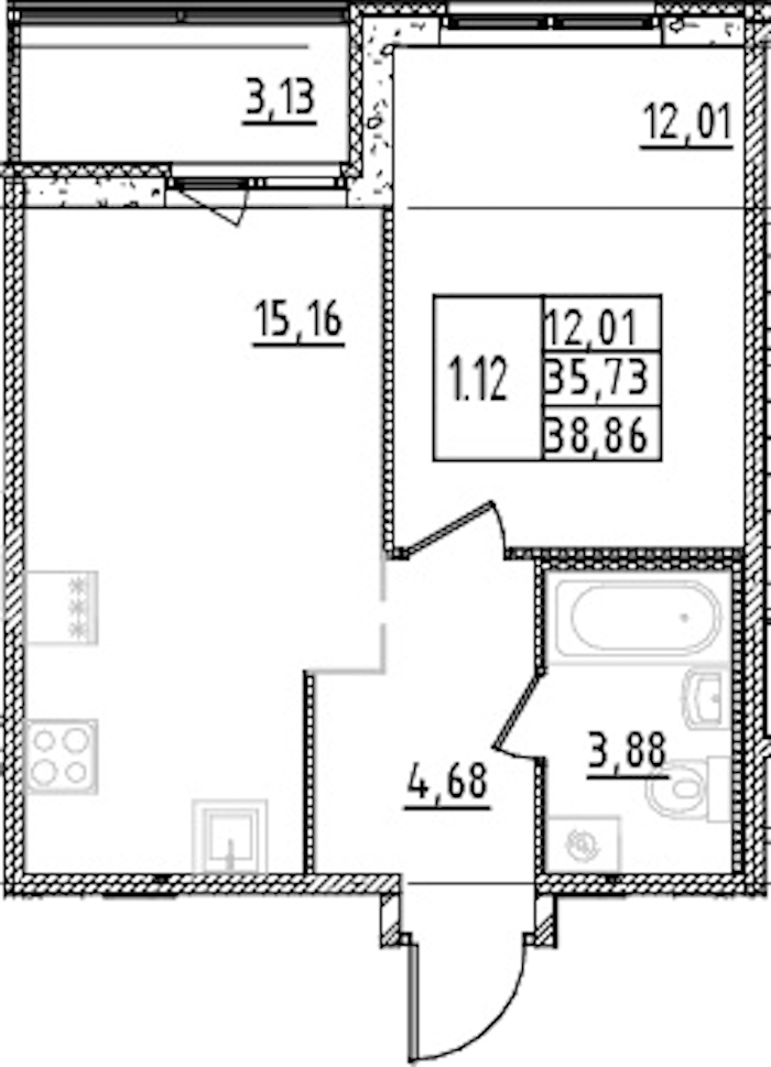 1-комнатная квартира 35.73 м², 7/15 эт., ЖК «Parkolovo»