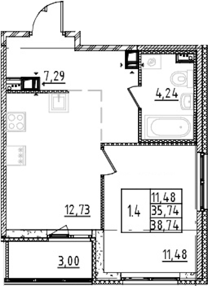 1-комнатная квартира 35.74 м², 9/15 эт., ЖК «Parkolovo»