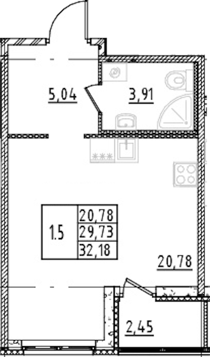 Квартира студия 29.73 м², 9/15 эт., ЖК «Parkolovo»