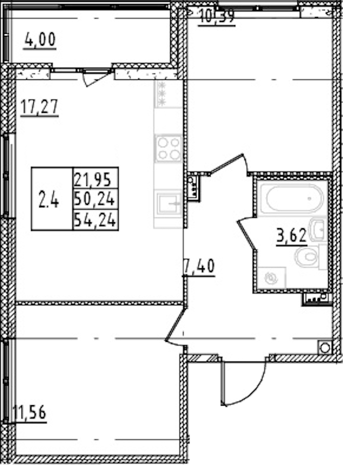 2-комнатная квартира 50.24 м², 2/15 эт., ЖК «Parkolovo»