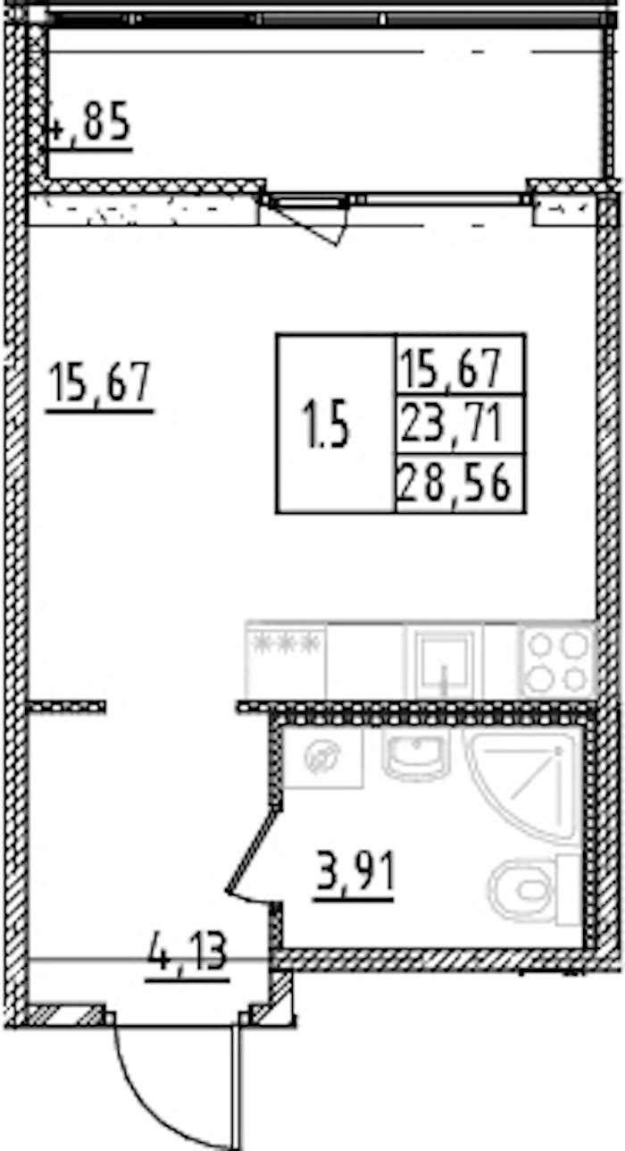 Квартира студия 23.71 м², 2/15 эт., ЖК «Parkolovo»