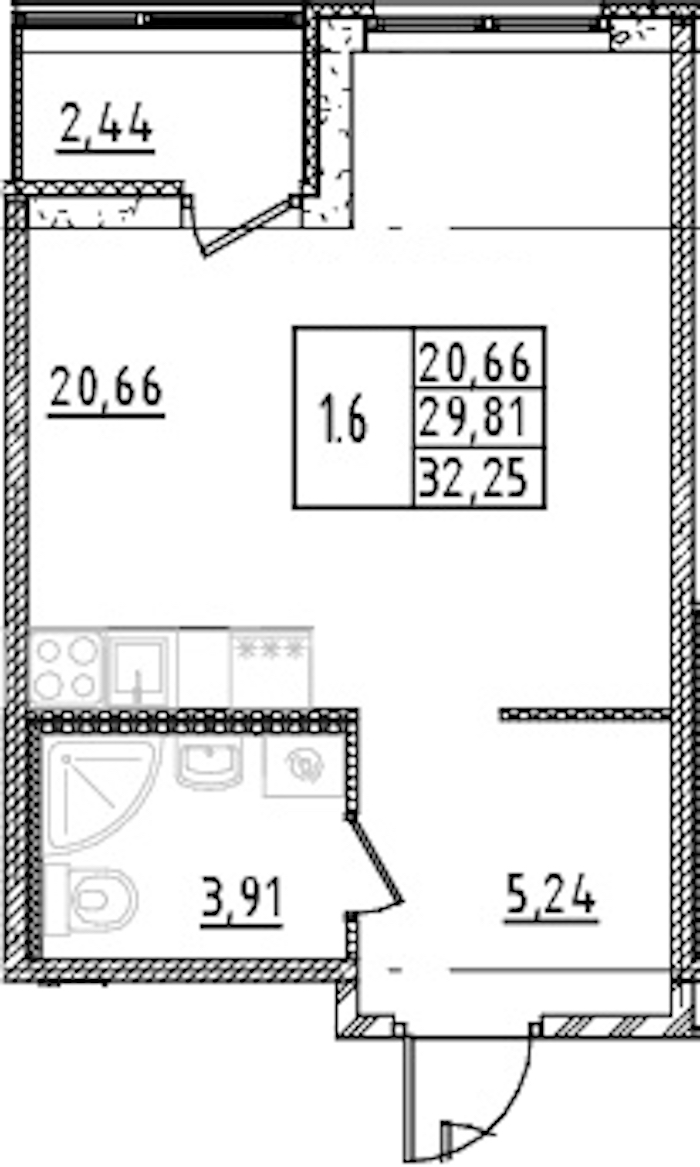 Квартира студия 29.81 м², 2/15 эт., ЖК «Parkolovo»