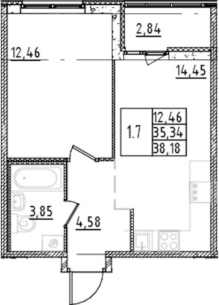 1-комнатная квартира 35.34 м², 2/15 эт., ЖК «Parkolovo»
