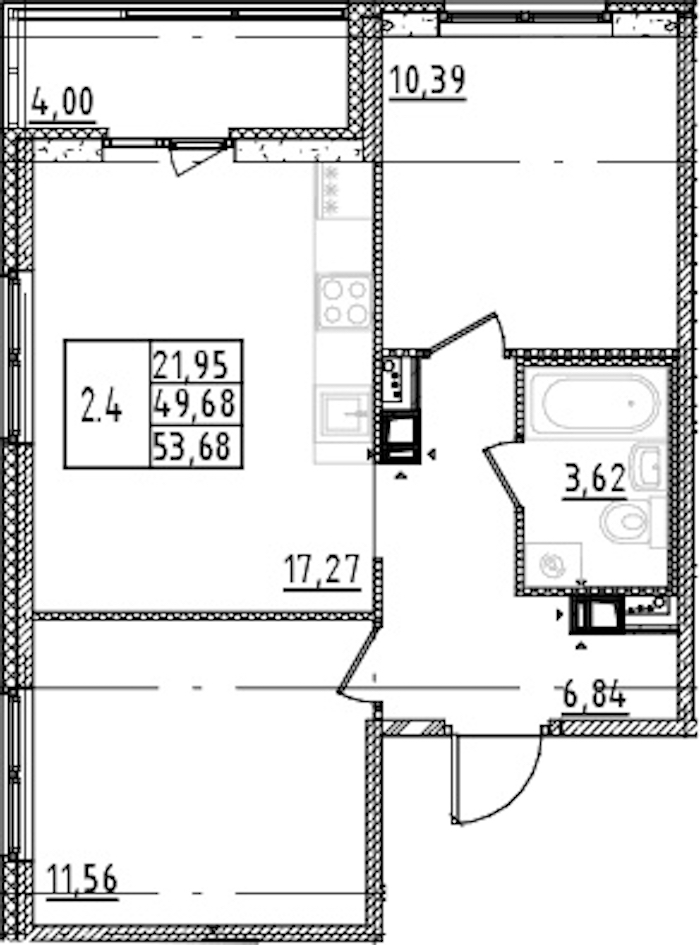 2-комнатная квартира 49.68 м², 3/15 эт., ЖК «Parkolovo»
