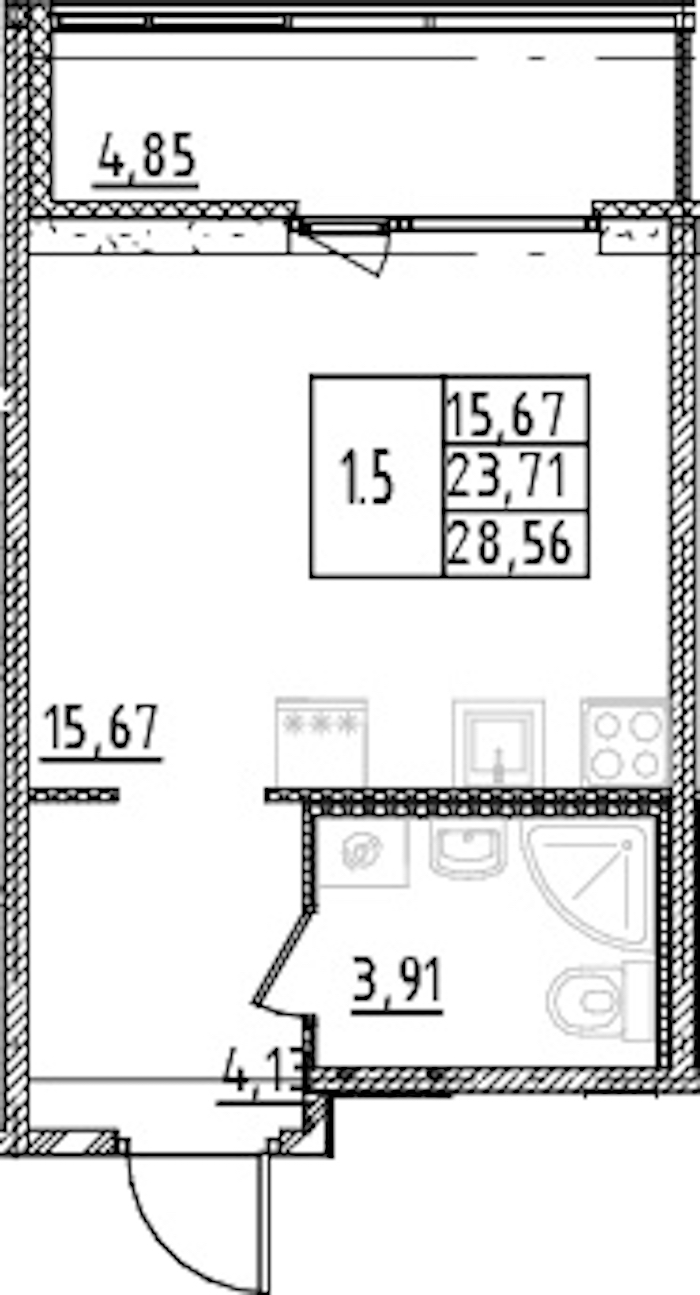Квартира студия 23.71 м², 3/15 эт., ЖК «Parkolovo»