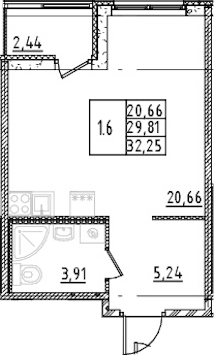 Квартира студия 29.81 м², 3/15 эт., ЖК «Parkolovo»