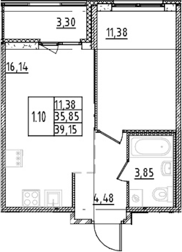 1-комнатная квартира 35.85 м², 3/15 эт., ЖК «Parkolovo»