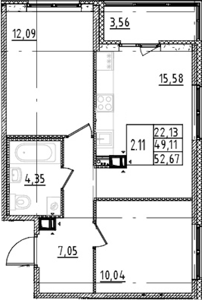 2-комнатная квартира 49.11 м², 3/15 эт., ЖК «Parkolovo»