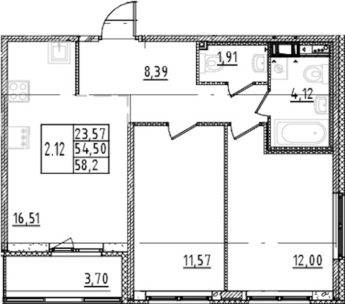 2-комнатная квартира 54.5 м², 3/15 эт., ЖК «Parkolovo»
