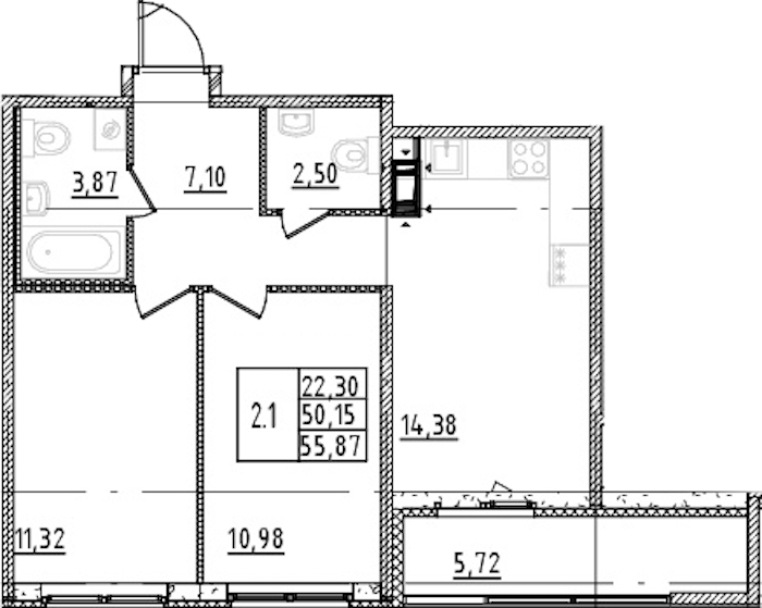 2-комнатная квартира 50.15 м², 8/15 эт., ЖК «Parkolovo»