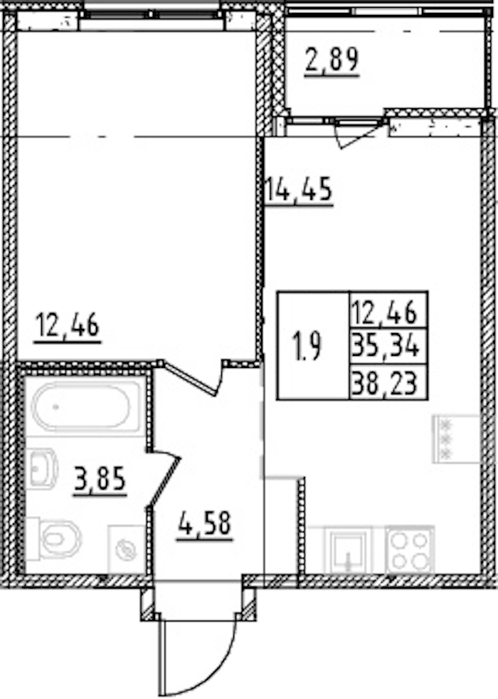 1-комнатная квартира 35.34 м², 11/15 эт., ЖК «Parkolovo»