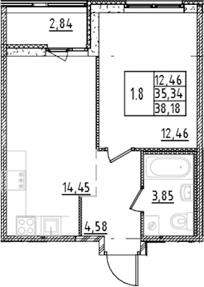 1-комнатная квартира 35.34 м², 12/15 эт., ЖК «Parkolovo»
