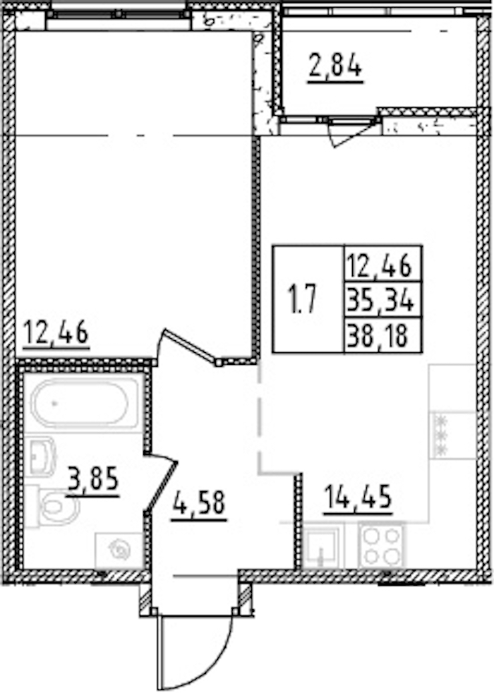 1-комнатная квартира 35.34 м², 14/15 эт., ЖК «Parkolovo»