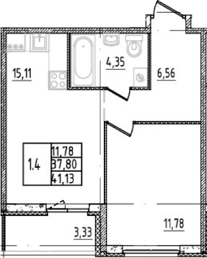 1-комнатная квартира 37.8 м², 2/14 эт., ЖК «Parkolovo»