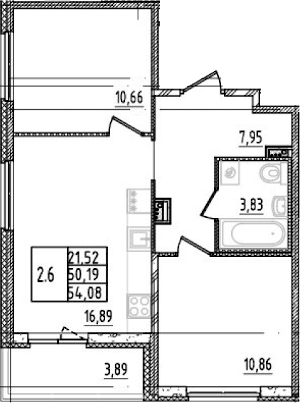 2-комнатная квартира 50.19 м², 2/14 эт., ЖК «Parkolovo»