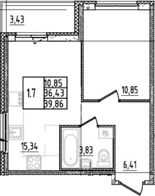 1-комнатная квартира 36.43 м², 2/14 эт., ЖК «Parkolovo»