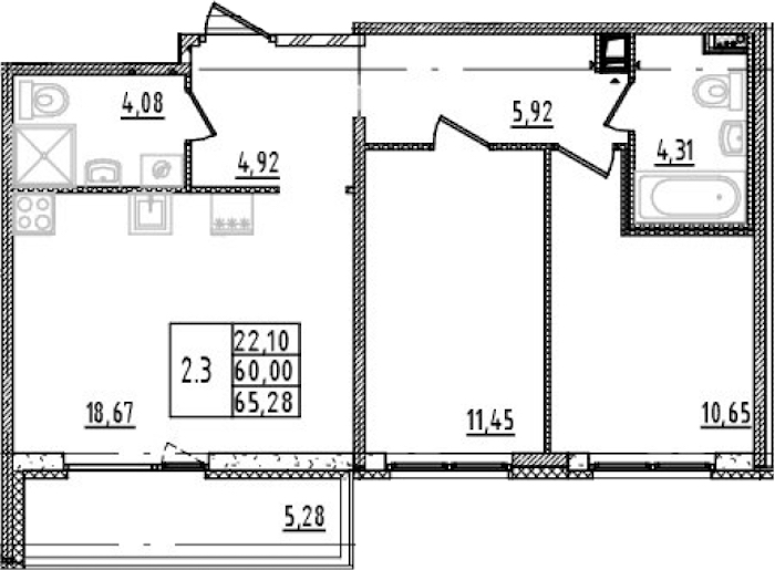 2-комнатная квартира 60 м², 3/14 эт., ЖК «Parkolovo»