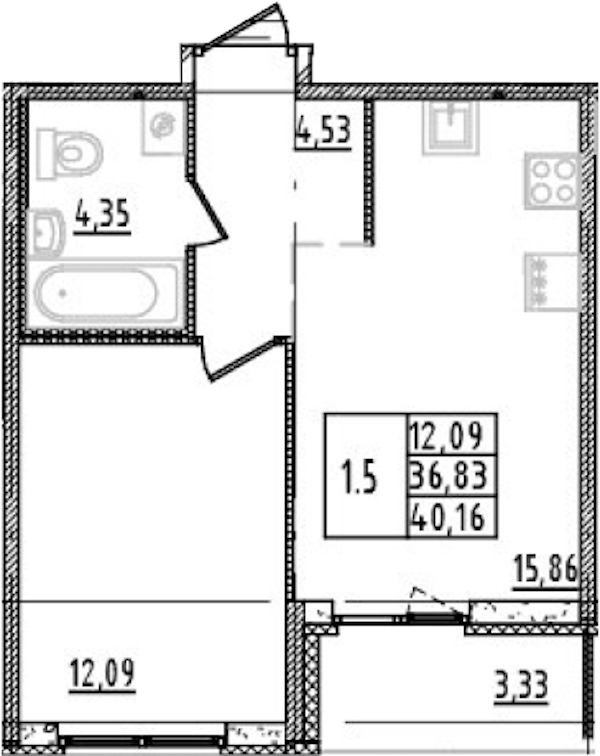 1-комнатная квартира 36.83 м², 3/14 эт., ЖК «Parkolovo»