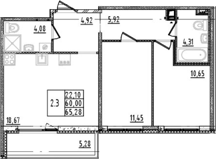 2-комнатная квартира 60 м², 4/14 эт., ЖК «Parkolovo»