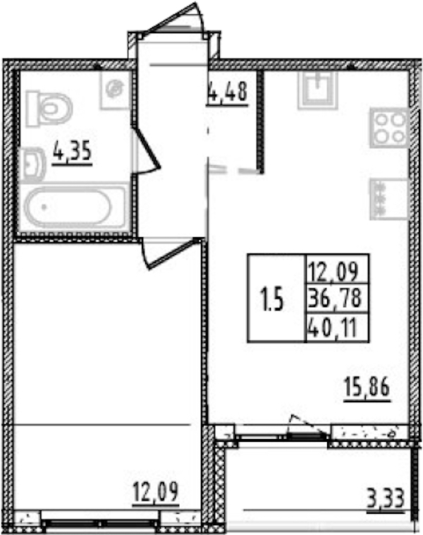 1-комнатная квартира 36.78 м², 4/14 эт., ЖК «Parkolovo»