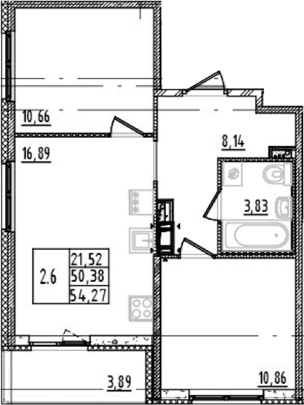 2-комнатная квартира 50.38 м², 4/14 эт., ЖК «Parkolovo»