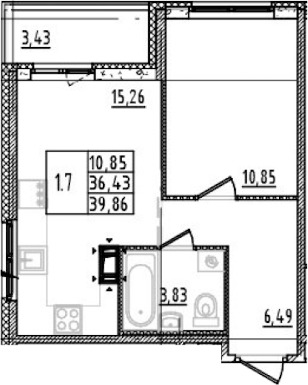1-комнатная квартира 36.43 м², 4/14 эт., ЖК «Parkolovo»