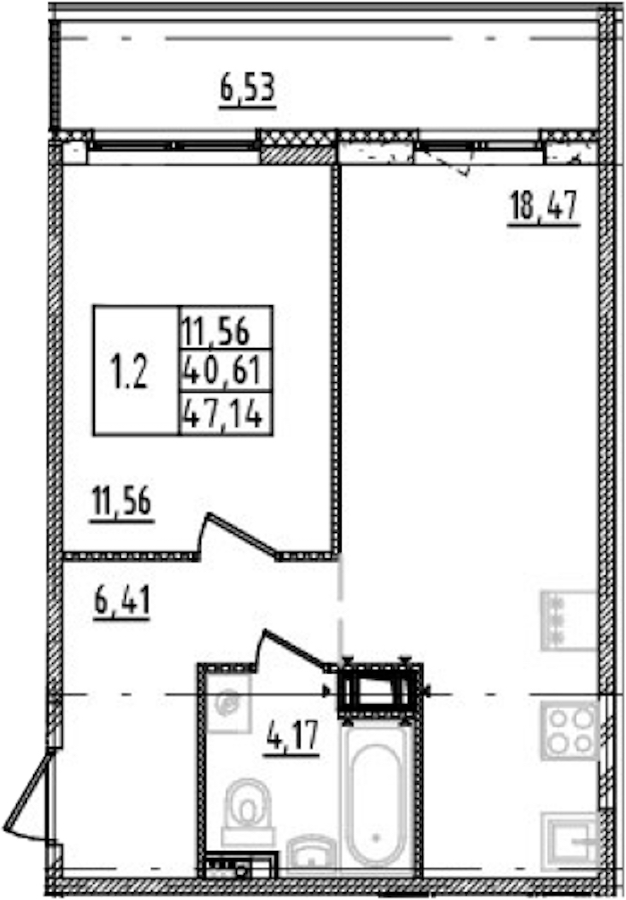 1-комнатная квартира 40.61 м², 6/14 эт., ЖК «Parkolovo»