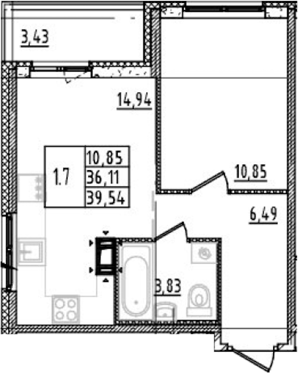 1-комнатная квартира 36.11 м², 6/14 эт., ЖК «Parkolovo»
