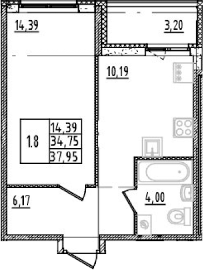 1-комнатная квартира 34.75 м², 6/14 эт., ЖК «Parkolovo»