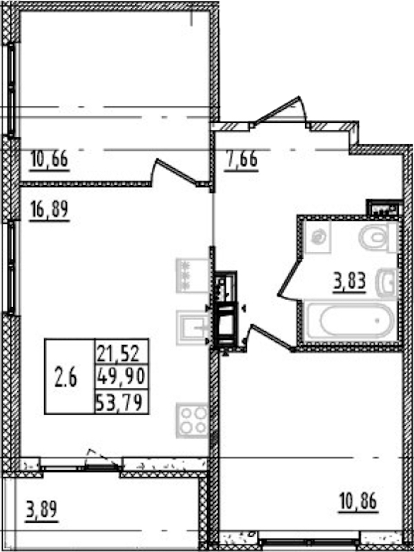2-комнатная квартира 49.9 м², 7/14 эт., ЖК «Parkolovo»