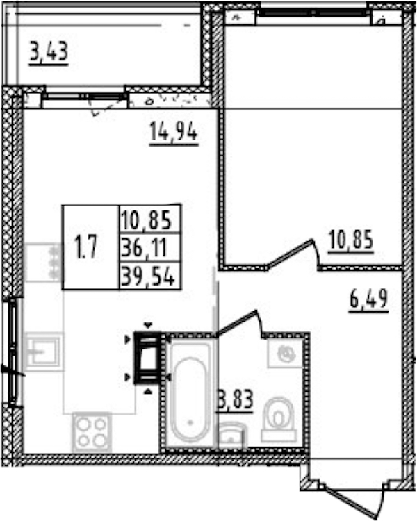 1-комнатная квартира 36.11 м², 7/14 эт., ЖК «Parkolovo»