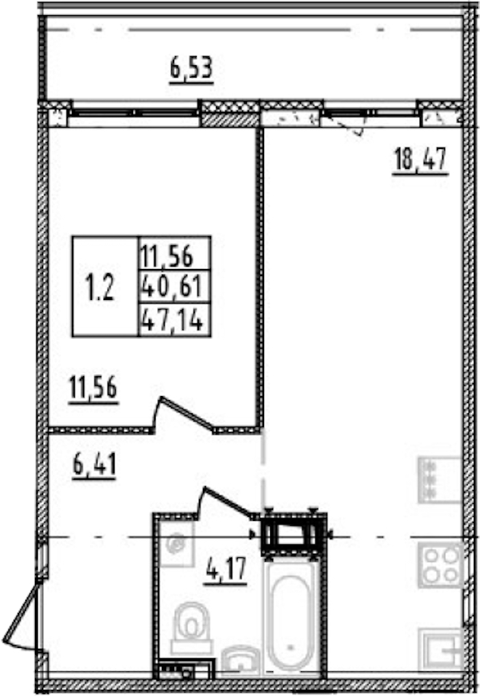 1-комнатная квартира 40.61 м², 9/14 эт., ЖК «Parkolovo»
