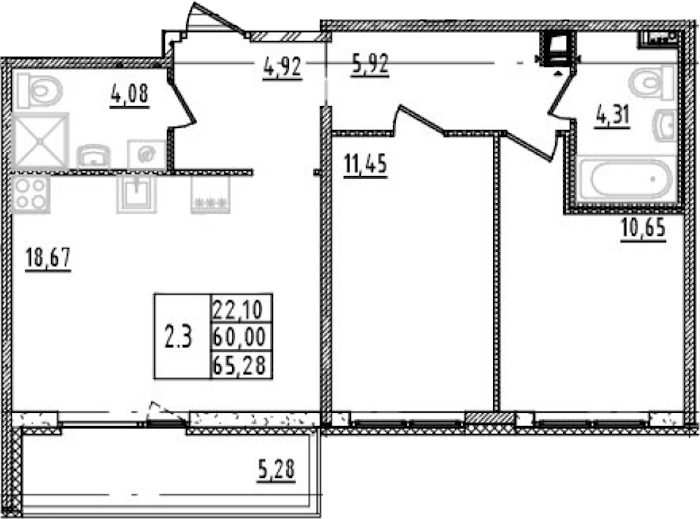 2-комнатная квартира 60 м², 13/14 эт., ЖК «Parkolovo»