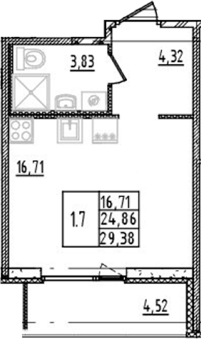 Квартира студия 24.86 м², 7/14 эт., ЖК «Parkolovo»